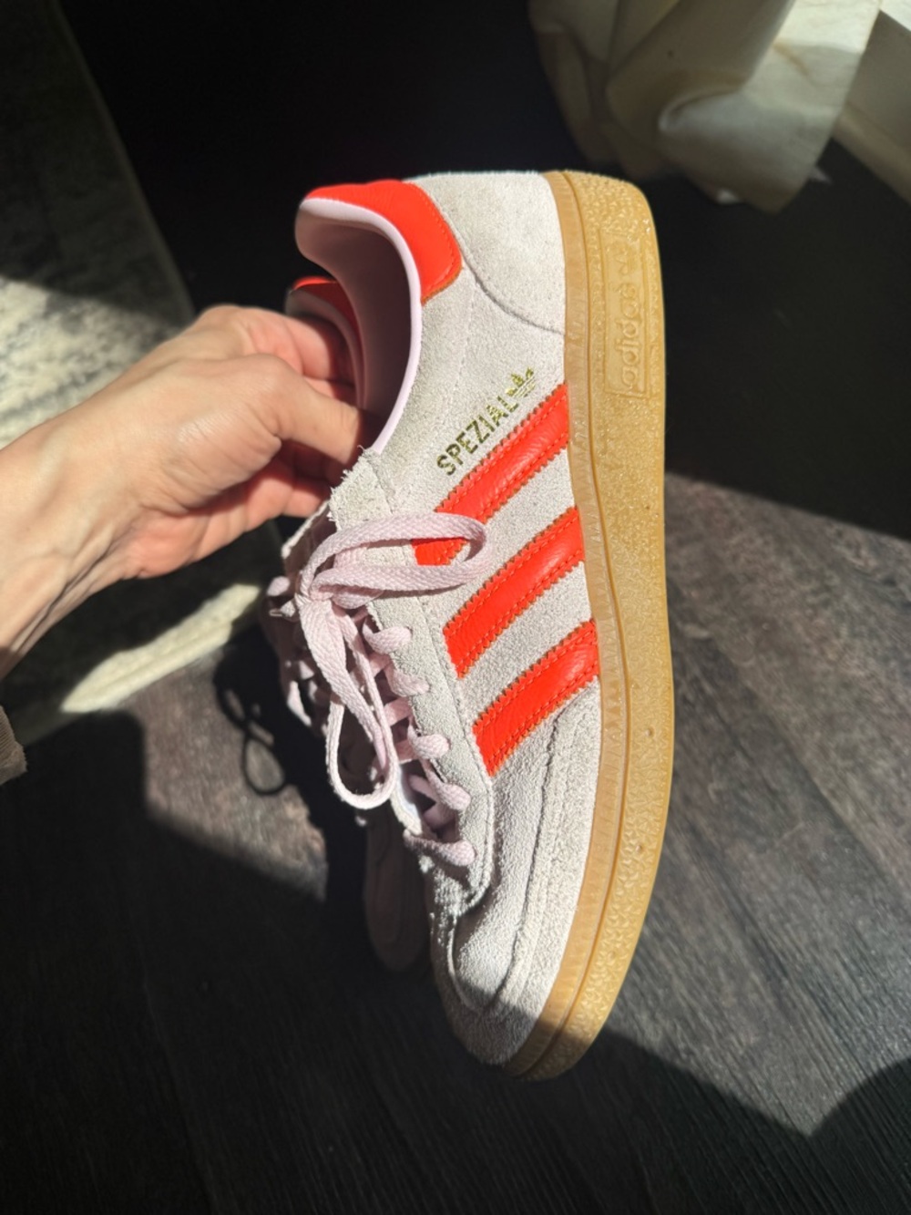 Adidas Spezial Handball Shoes Size 7 Suede Sneakers Pink with Orange Stripes